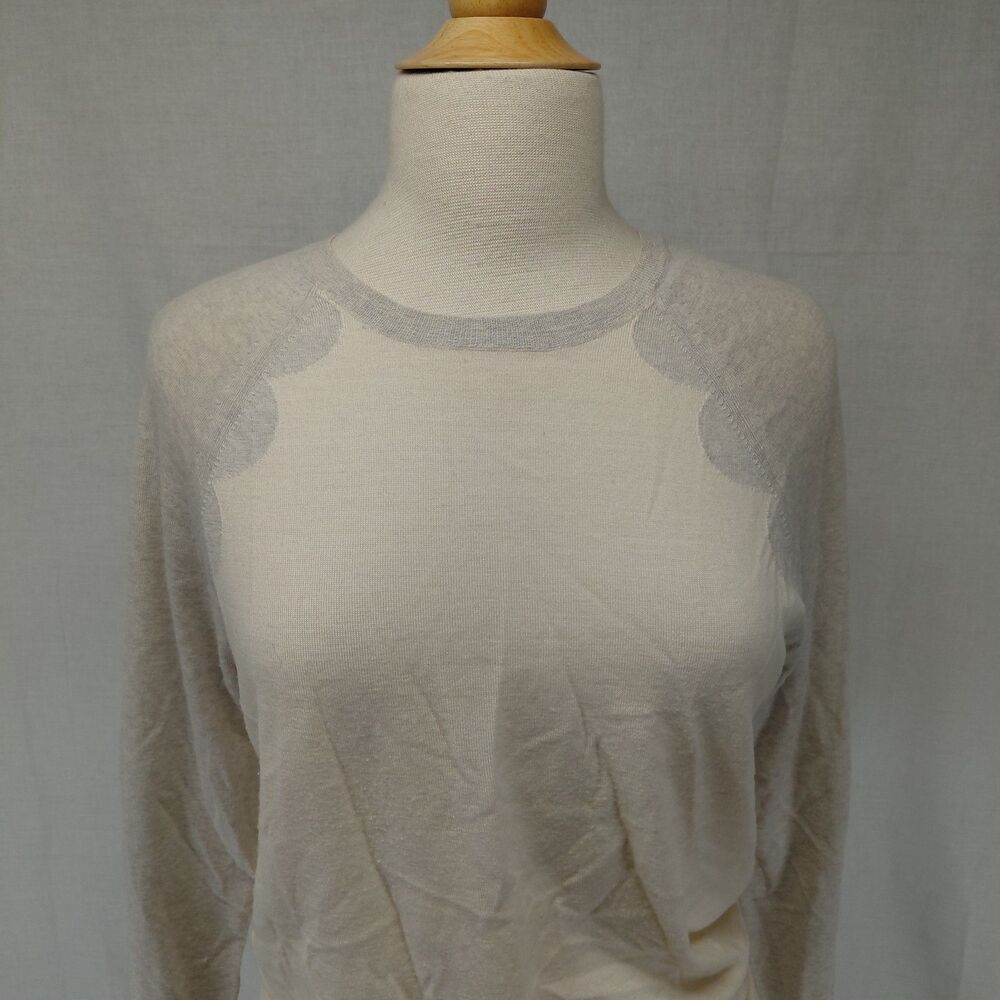 J.Crew Ringer Style LS Crewneck lightweight sweater cream/ gray SZ M - Picture 4 of 8